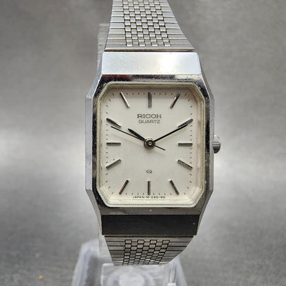 Ricoh Tank Watch Women 20mm White Dial Silver Tone Octagon New Battery0