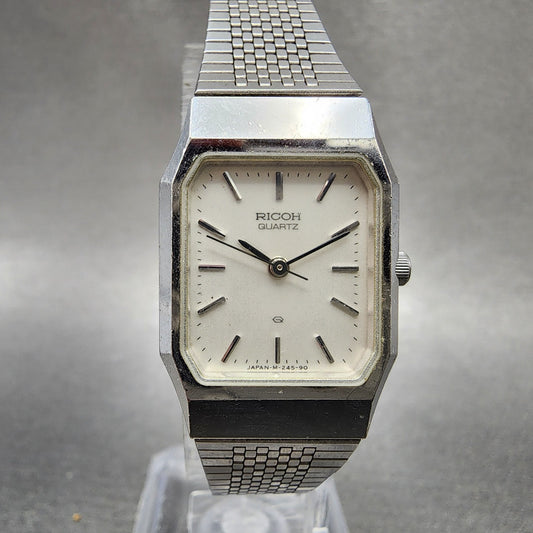 Ricoh Tank Watch Women 20mm White Dial Silver Tone Octagon New Battery0