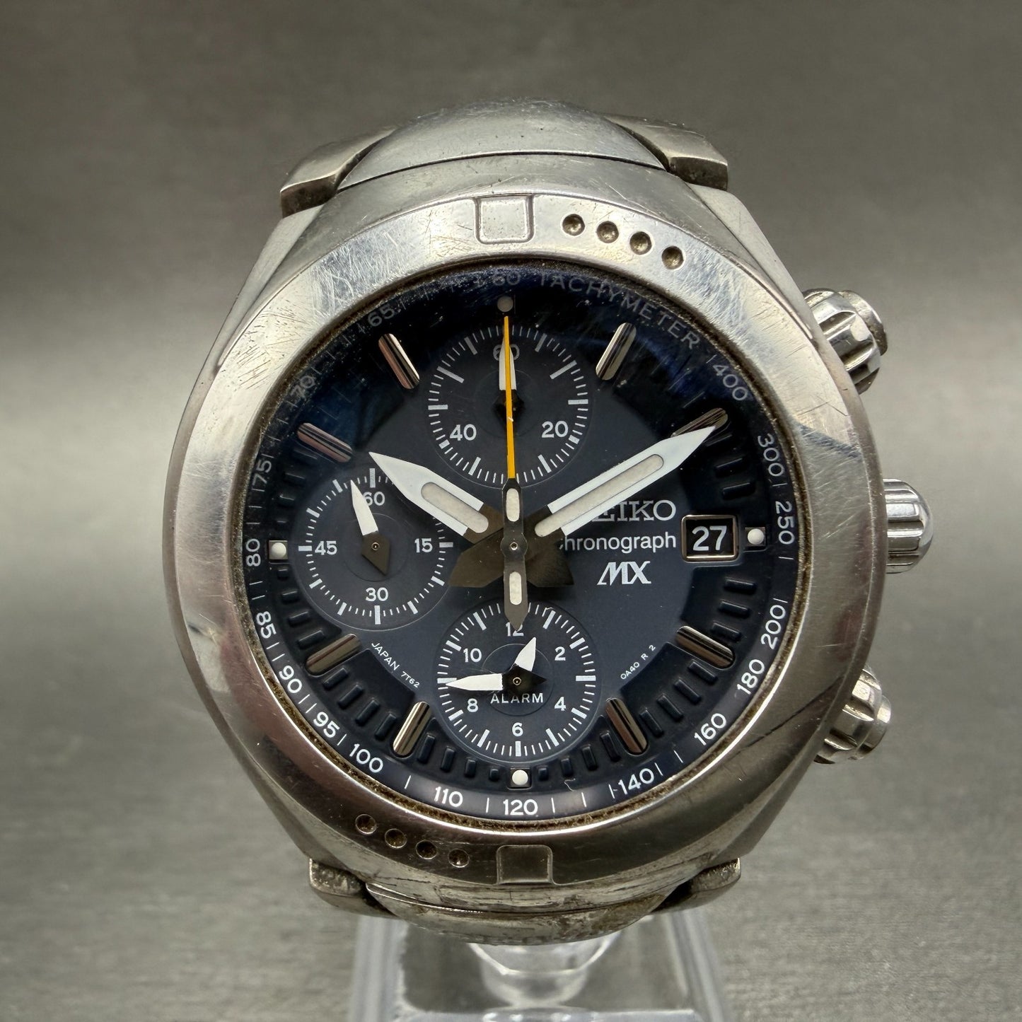 Seiko MX Chronograph Watch Men 40mm Black Dial Titanium Date 7T62-0A40 New Batt0