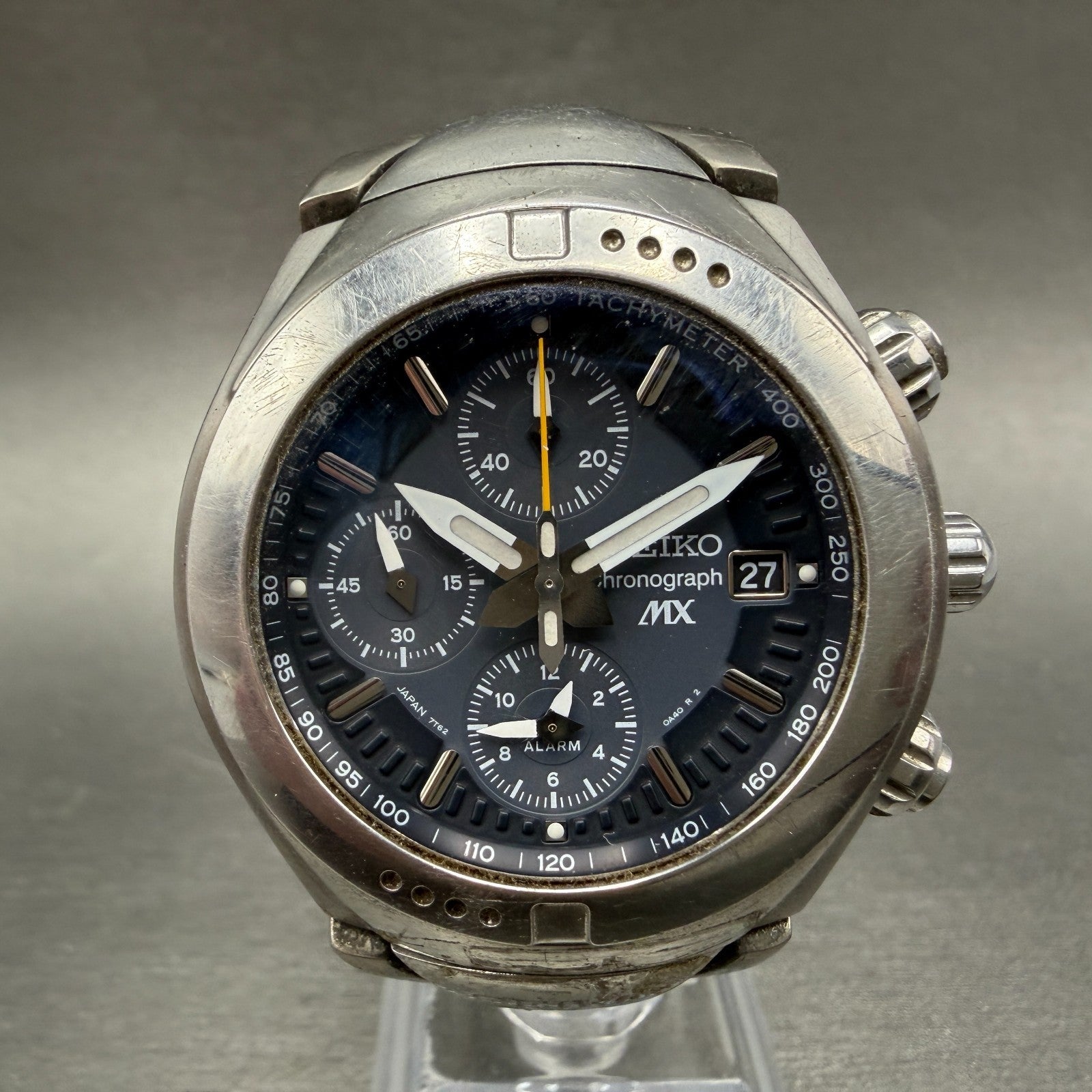 Seiko MX Chronograph Watch Men 40mm Black Dial Titanium Date 7T62-0A40 New Batt0