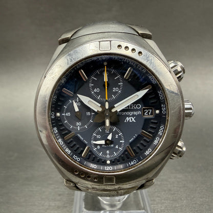 Seiko MX Chronograph Watch Men 40mm Black Dial Titanium Date 7T62-0A40 New Batt0