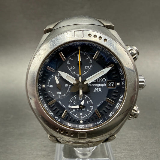 Seiko MX Chronograph Watch Men 40mm Black Dial Titanium Date 7T62-0A40 New Batt0