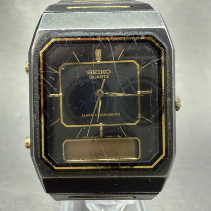 Seiko Analog Digital Watch Men 29mm Black Gold Alarm Chrono H449-5339 PARTS VTG0