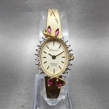 Armitron Deauville Diamond Watch Women 15mm Gold Dial Gold Tone Oval New Battery0
