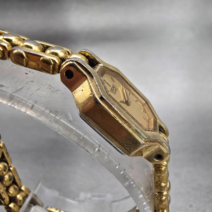 Seiko Watch Women 14mm Gold Dial Gold Tone Octagon 1E20-5629 Vintage New Battery3
