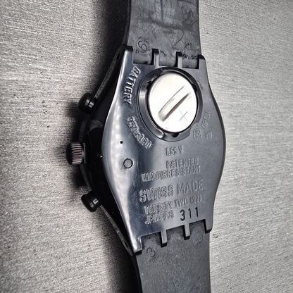 Swatch Chrono Moonshadow Watch Men 37mm Black Dial Black Tone SCB110 New Bat NOS10