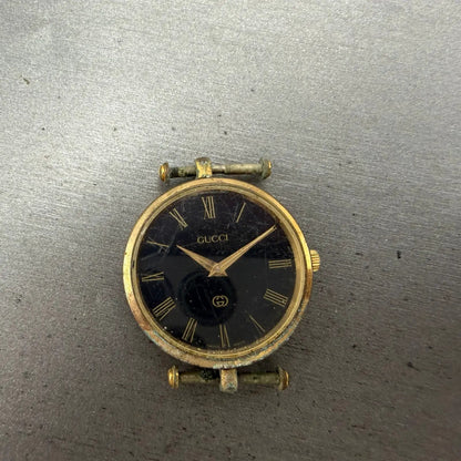 Gucci 2000M Watch Men 30mm Black Dial Gold Plated Round New Battery Vintage 65G0