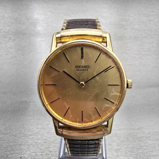 Seiko Watch Men 33mm Champagne Dial Gold Tone Round 2620-0139 New Battery VTG0
