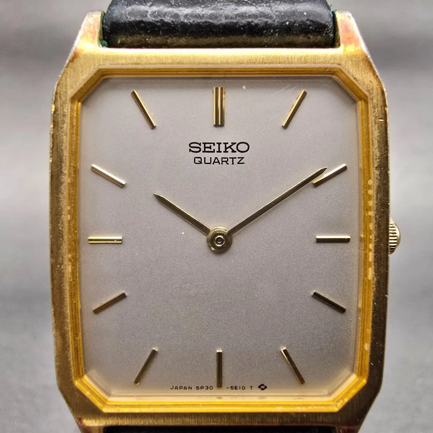 Seiko Watch Men 27mm Silver Dial Gold Tone Rectangle 5P30-5D30 New Battery VTG1