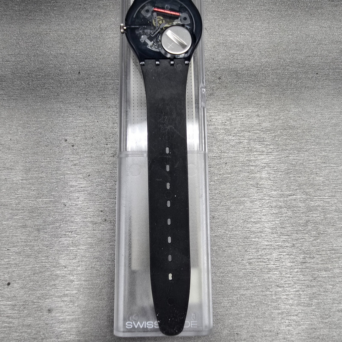 Swatch Nüni Watch Men 34mm Silver Dial Black Tone Round GM108 New Battery NOS10