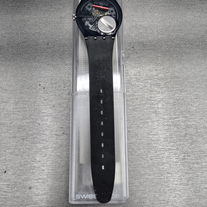 Swatch Nüni Watch Men 34mm Silver Dial Black Tone Round GM108 New Battery NOS10