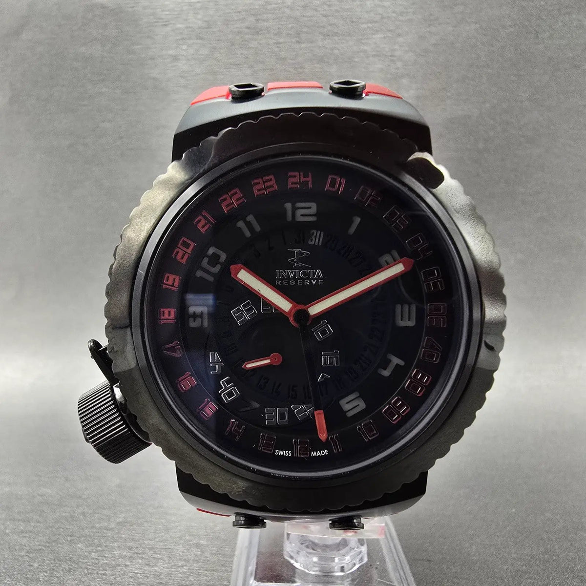 Invicta Russian Diver GMT Watch Men 50mm Black Dial Black Red Date 10011 New Bat5