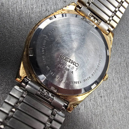 Seiko SQ Watch Men 35mm Gold Dial Gold Tone Daydate Round 8223-8029 New Battery10