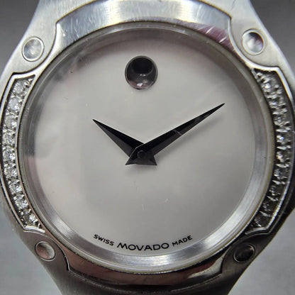 Movado Sports Edition Watch Women 27mm MOP Dial Silver Diamonds New Battery1