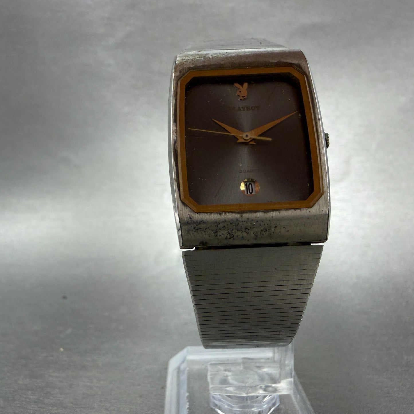 Seiko Playboy Tank Watch Men 25mm Gray Dial Two Tone Date Y102-5340 New Battery5