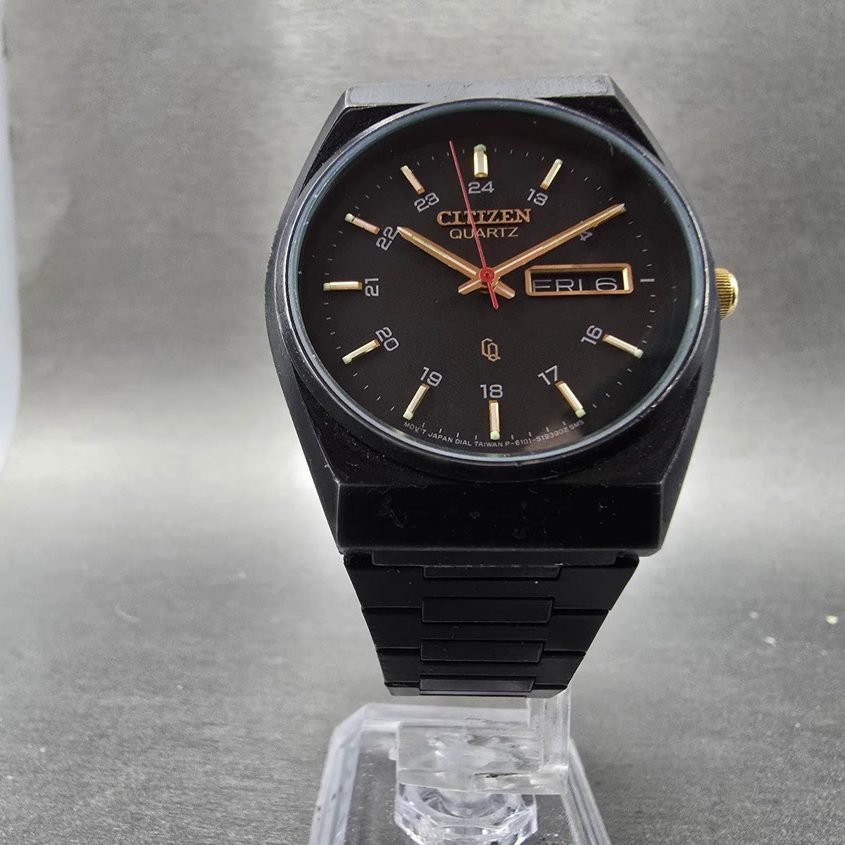 Citizen CQ Watch Men 35mm Black Dial Black Tone Daydate Round 6101-S05413 PARTS6