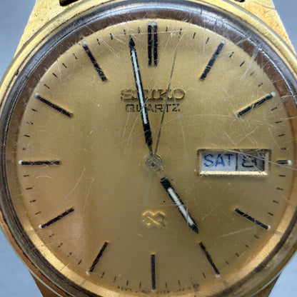 Seiko SQ Watch Men 35mm Gold Dial Gold Tone Daydate Round 5Y23-8040 PARTS VTG2