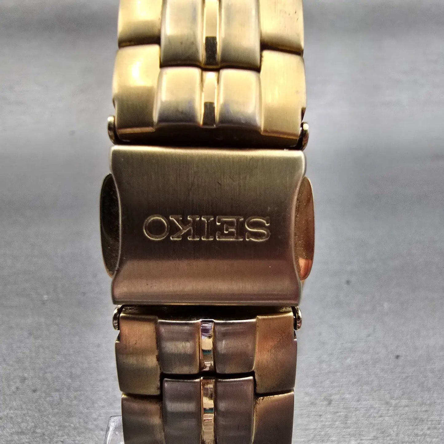 Seiko Watch Men 37mm Black Dial Gold Tone Date Round 7N42-0BC0 New Battery VTG7