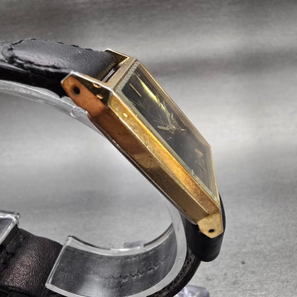 Citizen CQ Watch Men 25mm Black Dial Gold Tone Rectangle 3630-890825 New Battery3