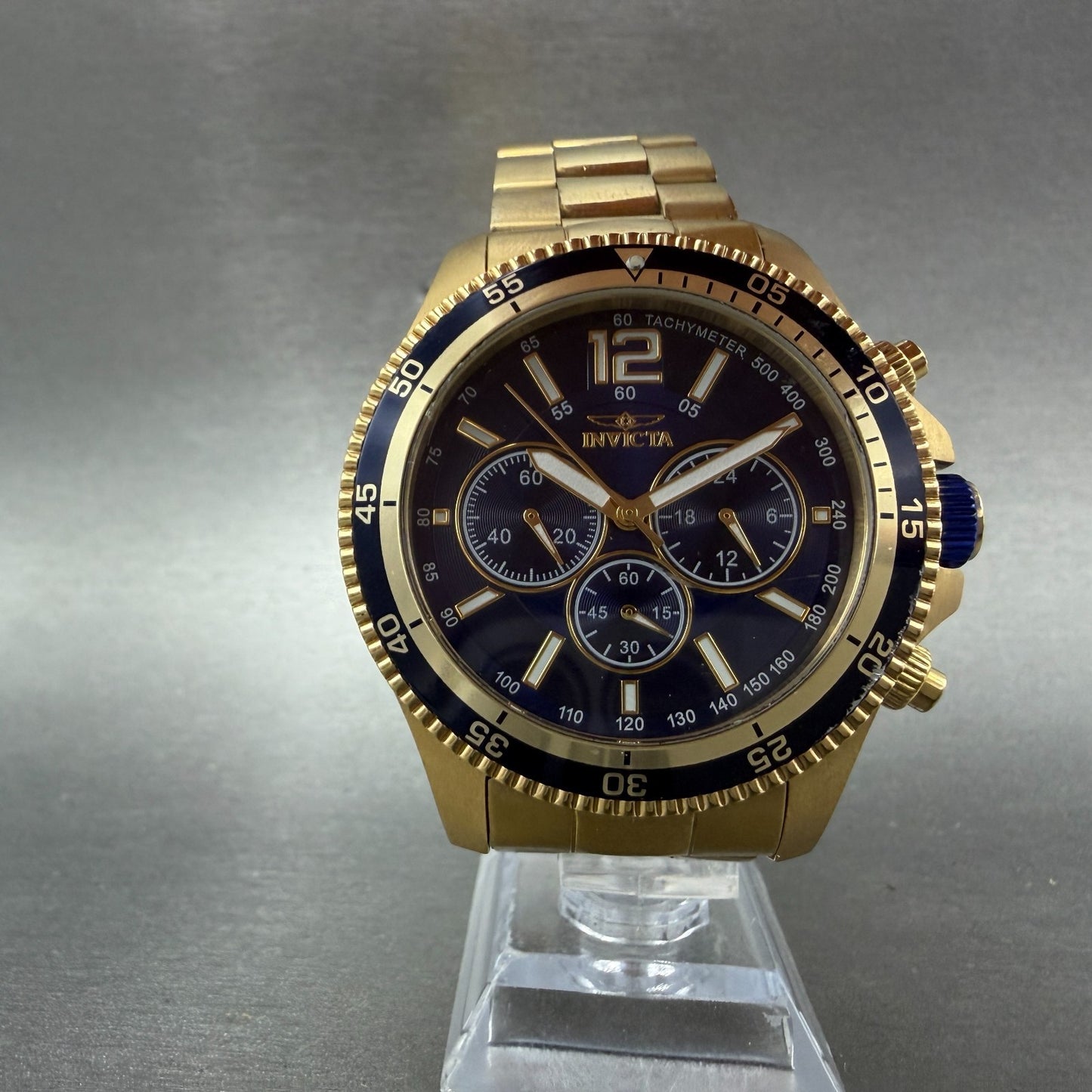 Invicta Specialty Chronograph Watch Men 45mm Blue Dial Gold Tone New Battery5
