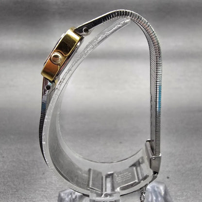 Seiko Watch Women 14mm Silver Dial Two Tone Rectangle 1E20-5190 New Battery VTG6