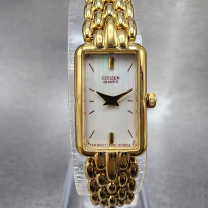 Citizen Tank Watch Women 13mm MOP Dial Gold Tone Rectangle 5421S036505 New Batt0