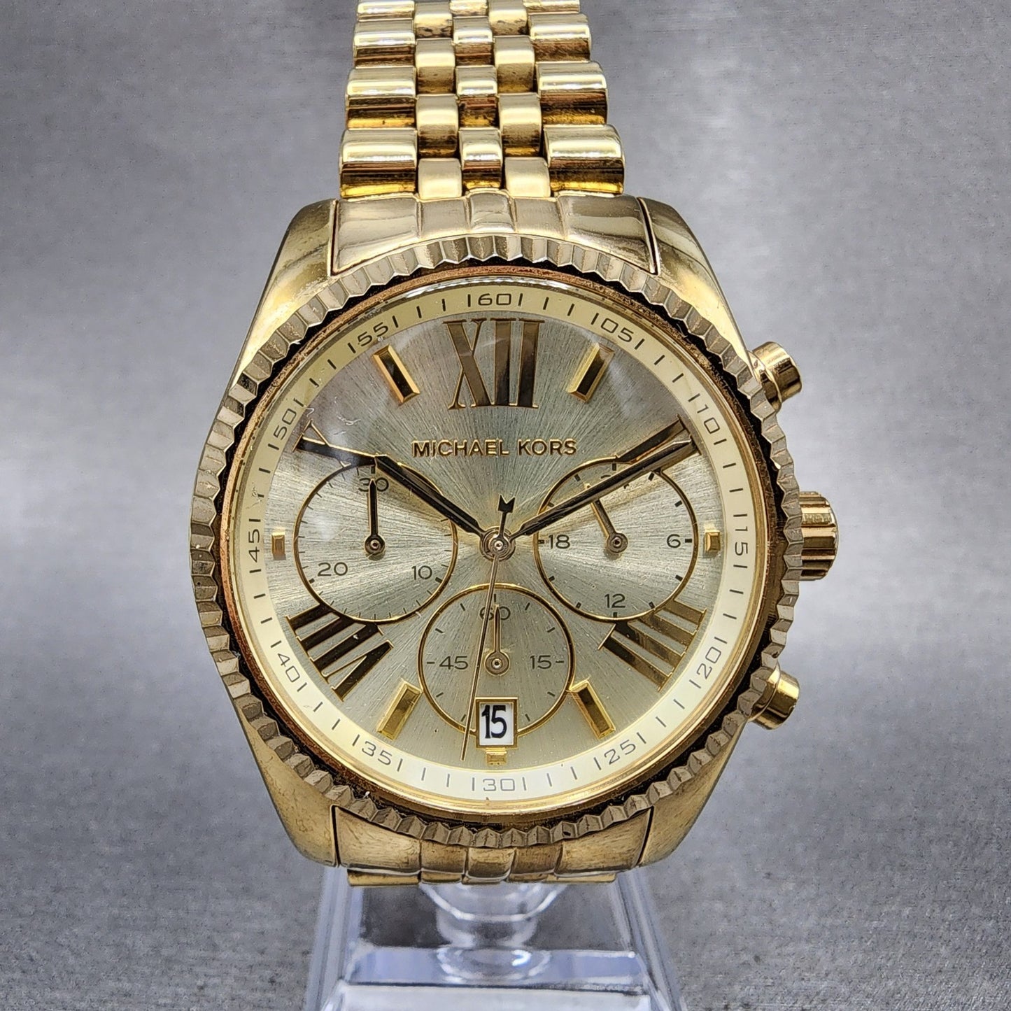 Michael Kors Lexington Chronograph Watch Women 38mm Gold Dial Gold Tone Date0