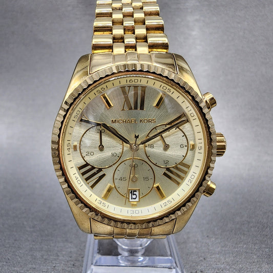 Michael Kors Lexington Chronograph Watch Women 38mm Gold Dial Gold Tone Date0