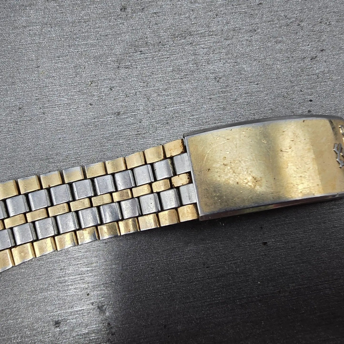 Seiko SQ Bracelet 17mm Stainless Steel Two Tone Tri Folding Clasp VTG Japan B2744