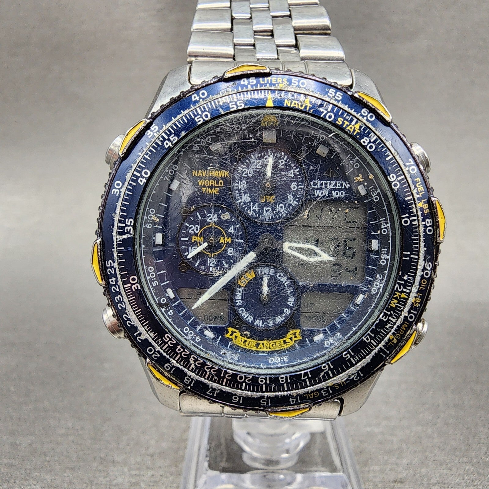 Citizen Navihawk Blue Angels Watch Men 42mm Blue Dial Steel C300 New Battery0