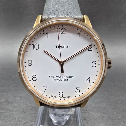 Timex Waterbury Classic Watch Women 36mm White Dial Rose Gold Date Round New Bat0