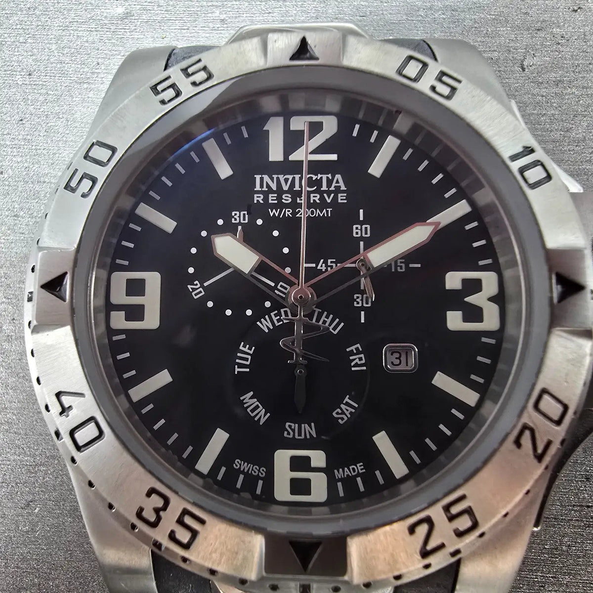 Invicta Reserve Excursion Chronograph Watch Men 50mm Black Dial Steel Daydate1