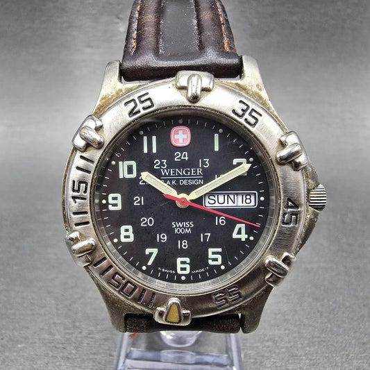 Wenger SMT Design Watch Men 40mm Black Dial Silver Tone Round 096.0685 PARTS JK0
