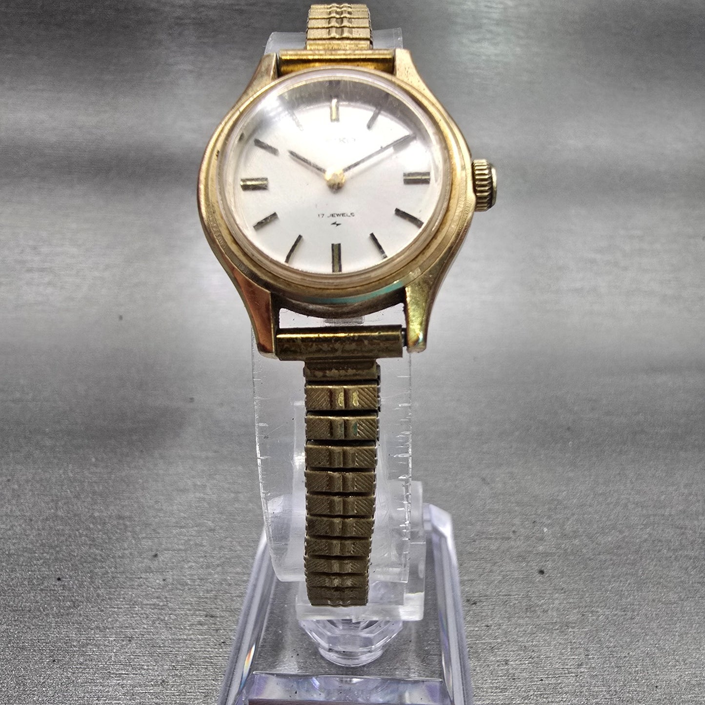 Seiko Watch Women 24mm White Dial Gold Tone Round 17-0730 Manal Wind Runs VTG5
