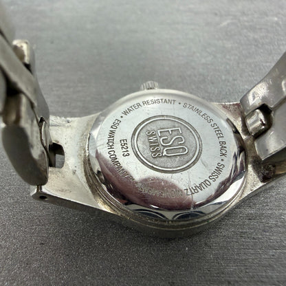 ESQ Watch Women 22mm Black Dial Silver Tone Crystal Bezel Round E5213 New Batt9