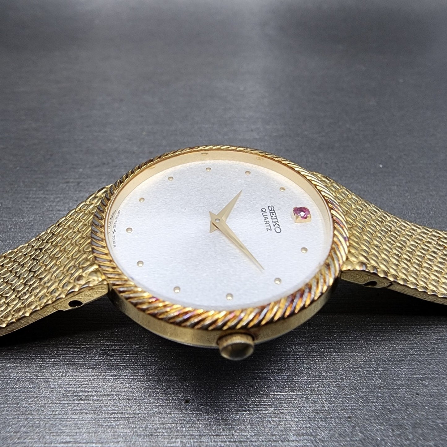 Seiko Watch Men 32mm White Dial Gold Tone Mesh Band READ!! 74307010 New Battery3