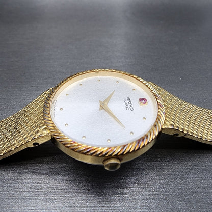 Seiko Watch Men 32mm White Dial Gold Tone Mesh Band READ!! 74307010 New Battery3