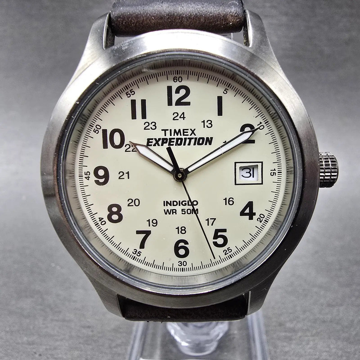 Timex Expedition Watch Men 37mm Cream Dial Gray Tone Date T49870 Round New Batt0