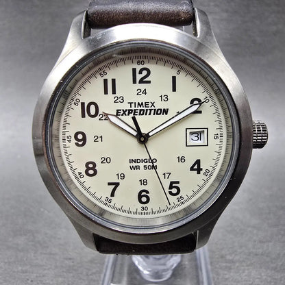 Timex Expedition Watch Men 37mm Cream Dial Gray Tone Date T49870 Round New Batt0