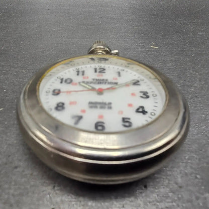 Timex Expedition Pocket Watch Men 47mm White Dial Silver Tone Indiglo New Batt2