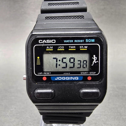 Casio J-31W Watch Men 31mm Black Alarm Chronograph Jogging New Battery VTG0