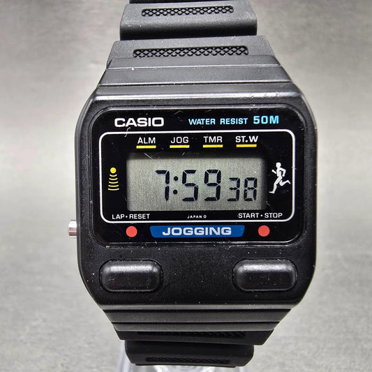 Casio J-31W Watch Men 31mm Black Alarm Chronograph Jogging New Battery VTG0
