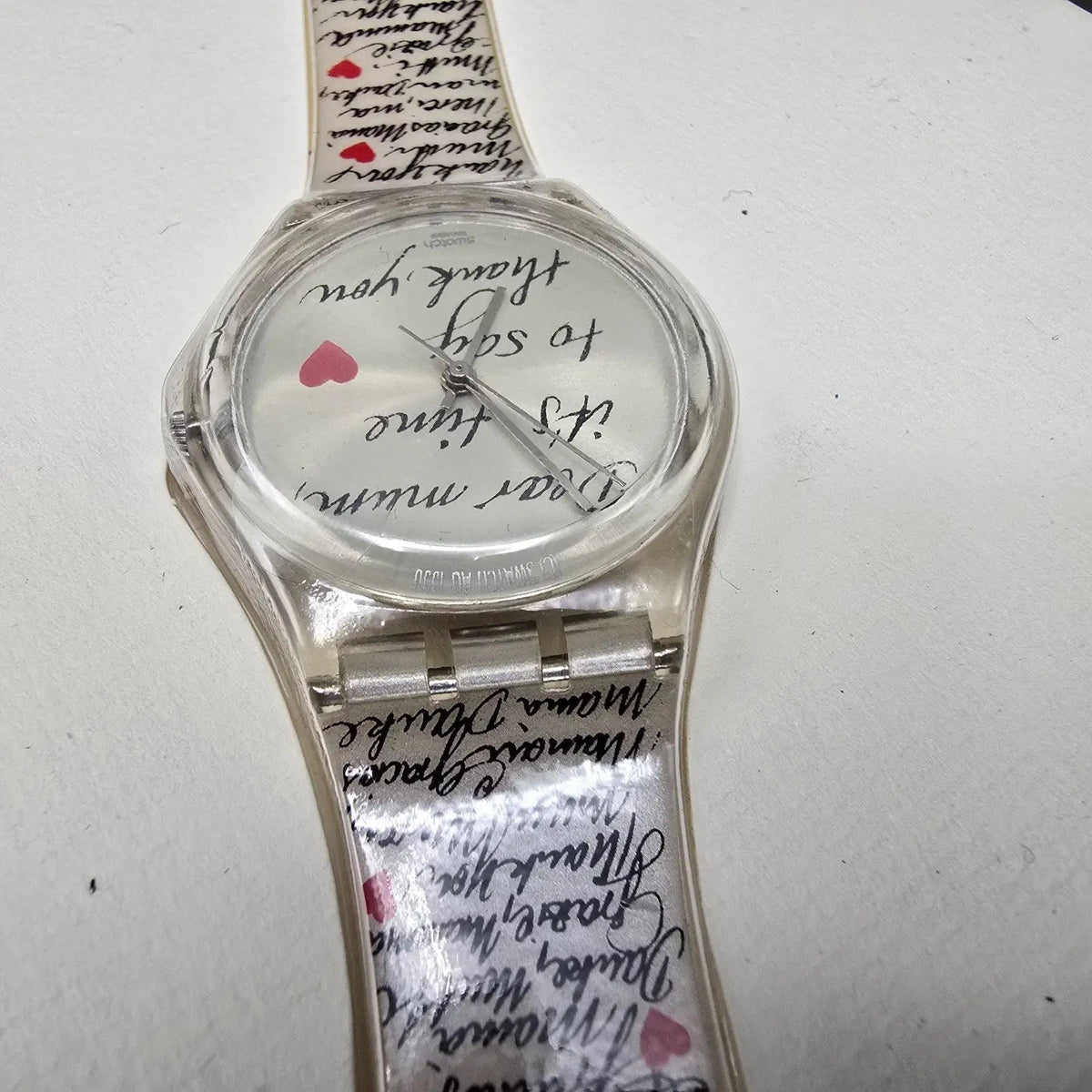 Swatch Dear Mum Watch Unisex 34mm White Dial Clear Case GK294 NOS5