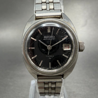 Seiko Autoamtic Watch Women 23mm Black Dial Silver Automatic 2205-0050 Runs0