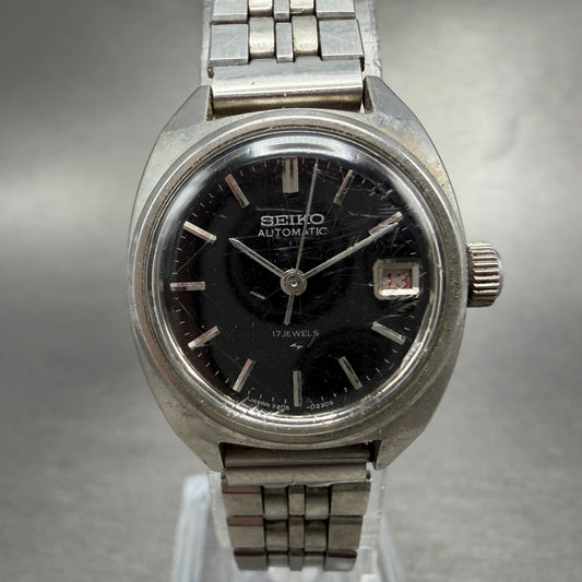 Seiko Autoamtic Watch Women 23mm Black Dial Silver Automatic 2205-0050 Runs0