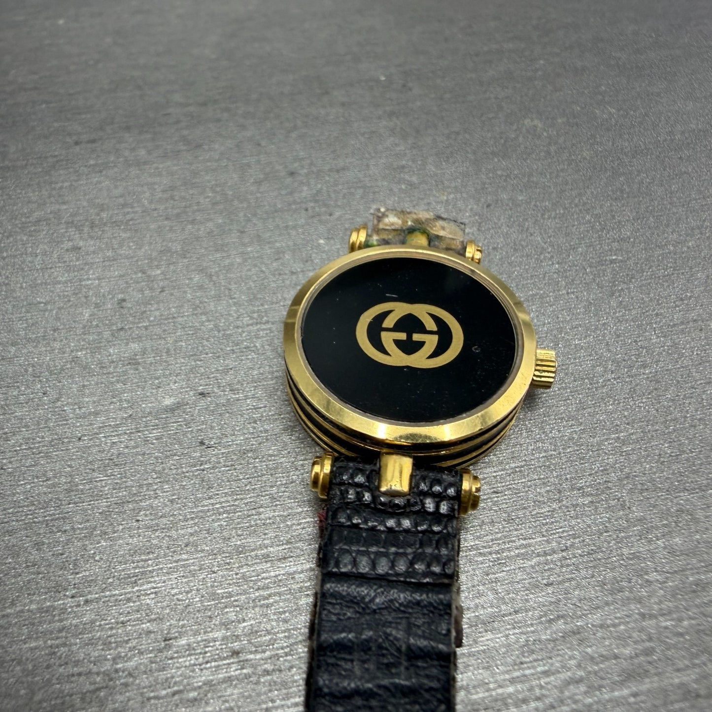 Gucci 2000L Watch Women 22mm Black Dial Gold Plated Round New Battery VTG READ!!10