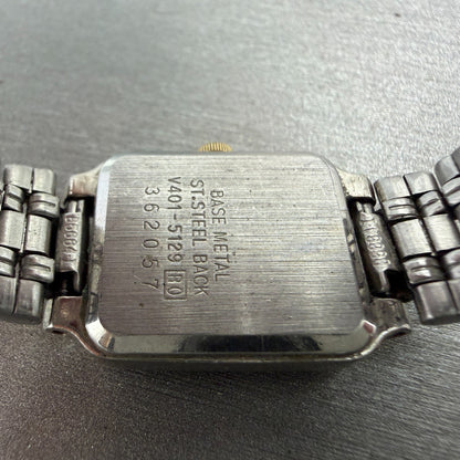Seiko Tank Watch Women 18mm White Dial Two Tone Rectangle V401-5129 New BatteryX9