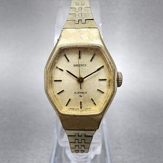 Seiko Watch Women 19mm Champagne Dial Gold Tone Octagon Manual 11043390 Runs0
