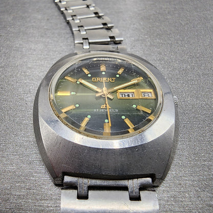 Orient Chrono Ace Watch Men 35mm Green Dial Steel Daydate G42926740 Runs2