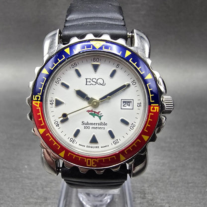 ESQ Submersible Dive Watch Women 32mm White Dial Silver Date Round New Battery0